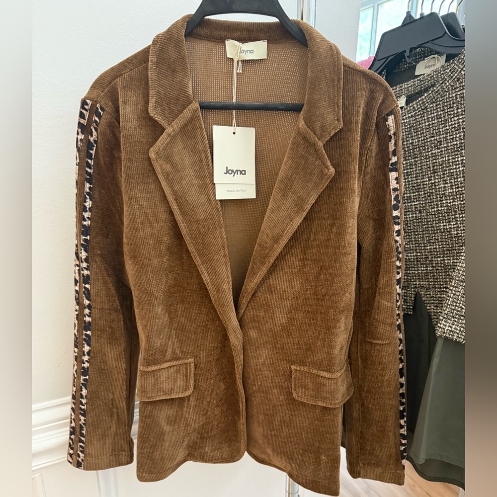 MADE IN ITALY Brown Corduroy Jacket with Leopard Trim